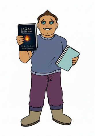 Character holding book placeholder